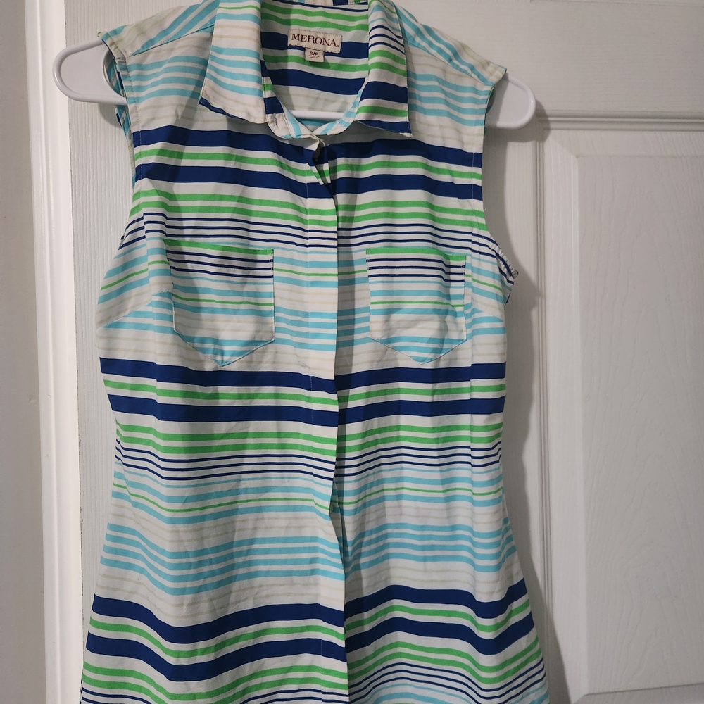 Merona Women's Striped Sleeveless Top - Blue and Green